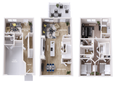Floor plan for 3 beds, 2.8 baths, 2043 sqft